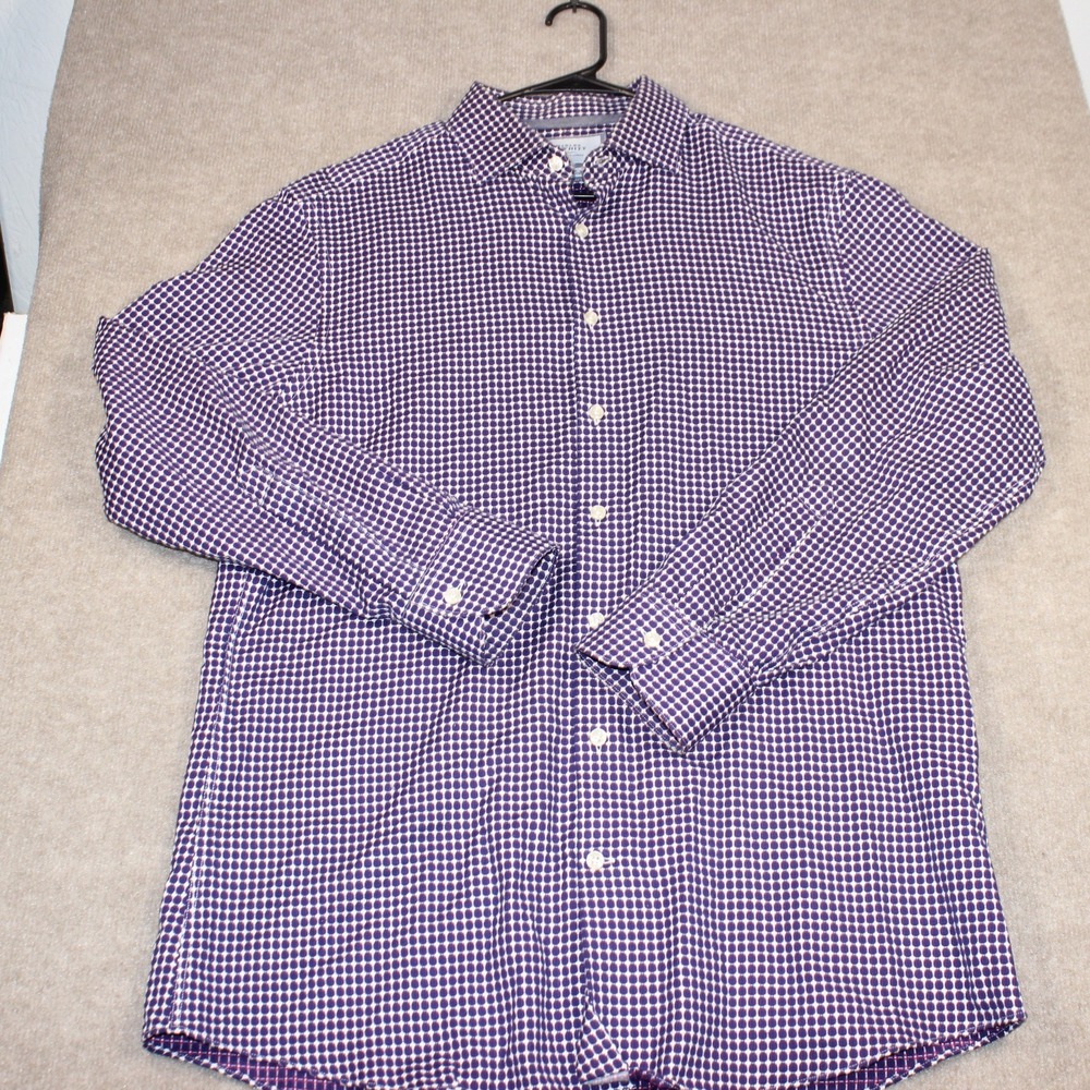 Charles Tyrwhitt Mens Non Iron Slim Fit Dress Shirt Purple White Grid 16.5 35